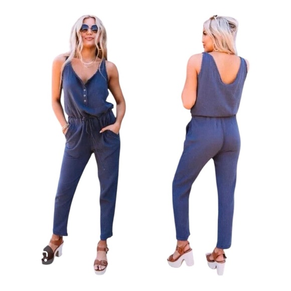 Flawless Martini Flight Sleeveless Jumpsuit Gauze 100% Cotton Tan Size M - Picture 17 of 17